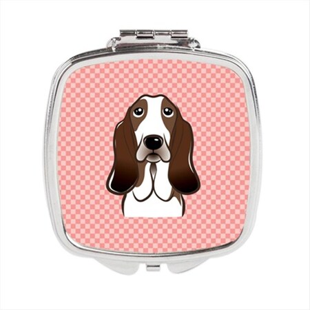 Carolines Treasures Checkerboard Pink Basset Hound Compact Mirror- 2.75 x 3 x .3 In. BB1243SCM